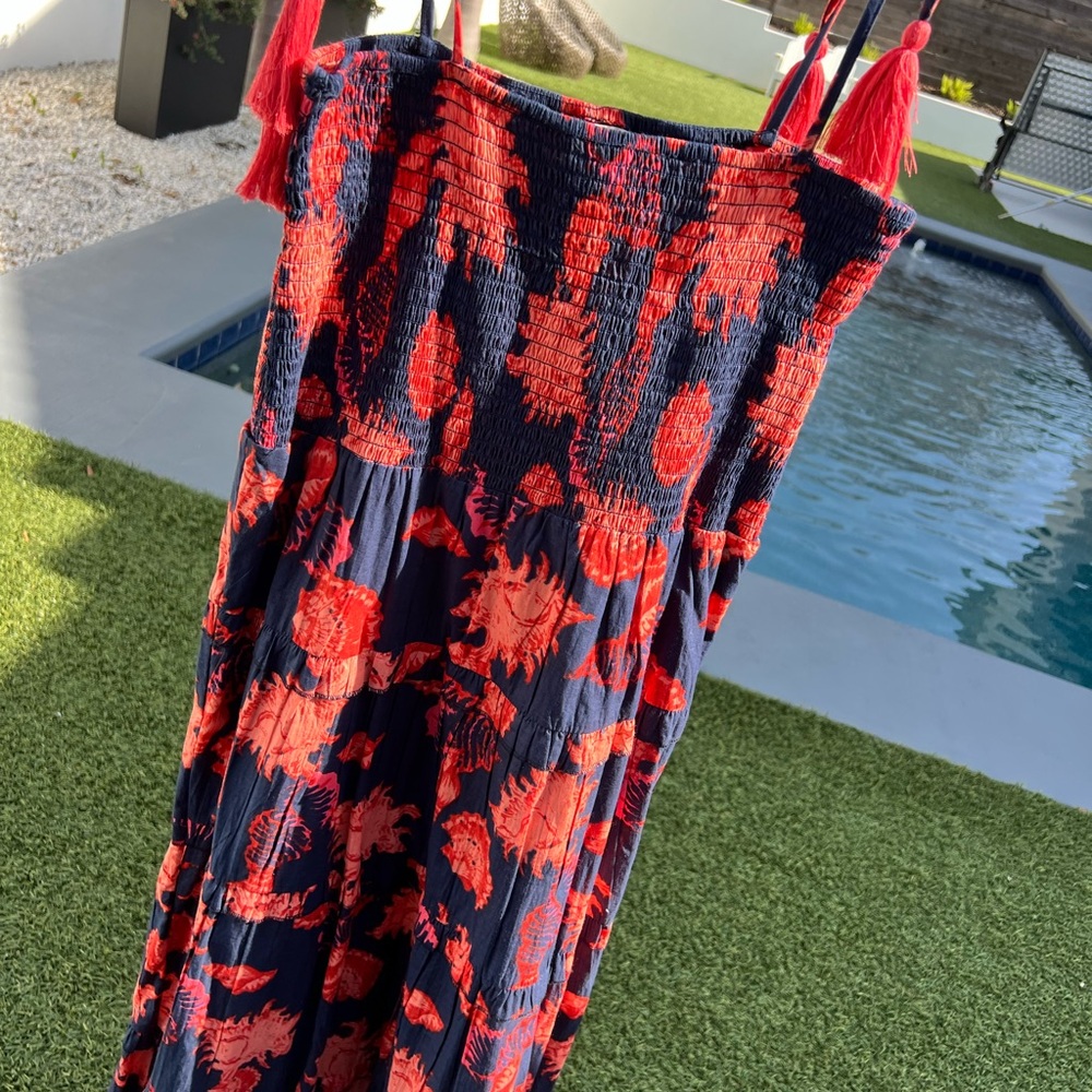Floral Smocked Maxi Dress in Navy and Orange - Picture 6 of 6